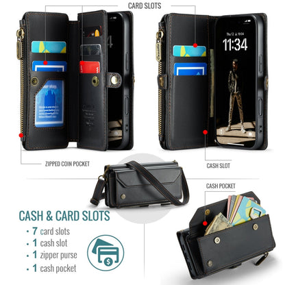 For iPhone 16 Pro CaseMe C36 Card Slots Zipper Wallet RFID Anti-theft Leather Phone Case(Black)