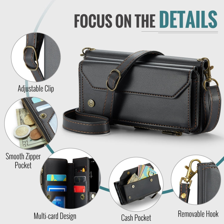 For iPhone 16 Pro CaseMe C36 Card Slots Zipper Wallet RFID Anti-theft Leather Phone Case(Black)