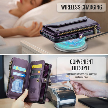 For iPhone 16 Pro CaseMe C36 Card Slots Zipper Wallet RFID Anti-theft Leather Phone Case(Purple)