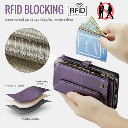 For iPhone 16 Pro CaseMe C36 Card Slots Zipper Wallet RFID Anti-theft Leather Phone Case(Purple)
