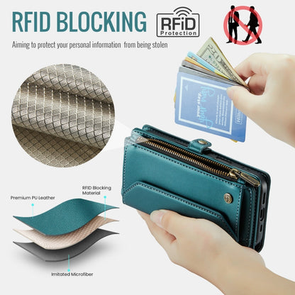 For iPhone 16 Plus CaseMe C36 Card Slots Zipper Wallet RFID Anti-theft Leather Phone Case(Blue)
