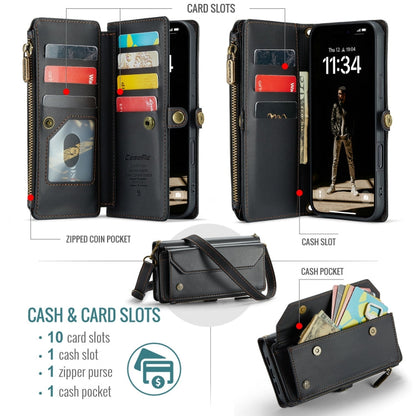 For iPhone 16 Plus CaseMe C36 Card Slots Zipper Wallet RFID Anti-theft Leather Phone Case(Black)