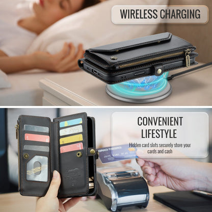 For iPhone 16 Plus CaseMe C36 Card Slots Zipper Wallet RFID Anti-theft Leather Phone Case(Black)