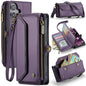 Pour iPhone 16 Plus Étui portefeuille à fermeture éclair CaseMe C36 avec emplacements pour cartes en cuir antivol RFID (violet)