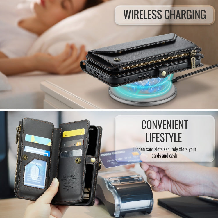 For iPhone 16 CaseMe C36 Card Slots Zipper Wallet RFID Anti-theft Leather Phone Case(Black)
