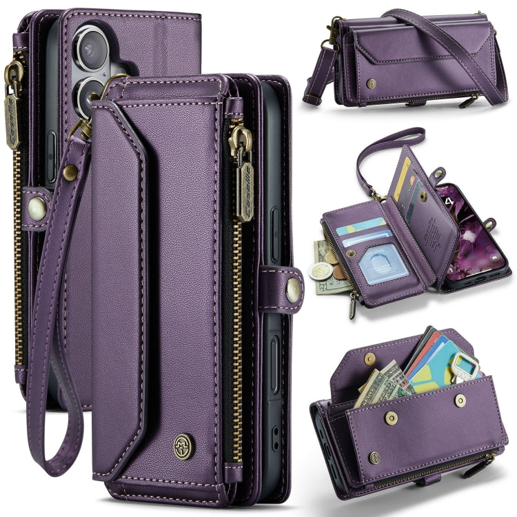 For iPhone 16 CaseMe C36 Card Slots Zipper Wallet RFID Anti-theft Leather Phone Case(Purple)