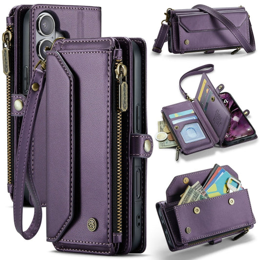 For iPhone 16 CaseMe C36 Card Slots Zipper Wallet RFID Anti-theft Leather Phone Case(Purple)