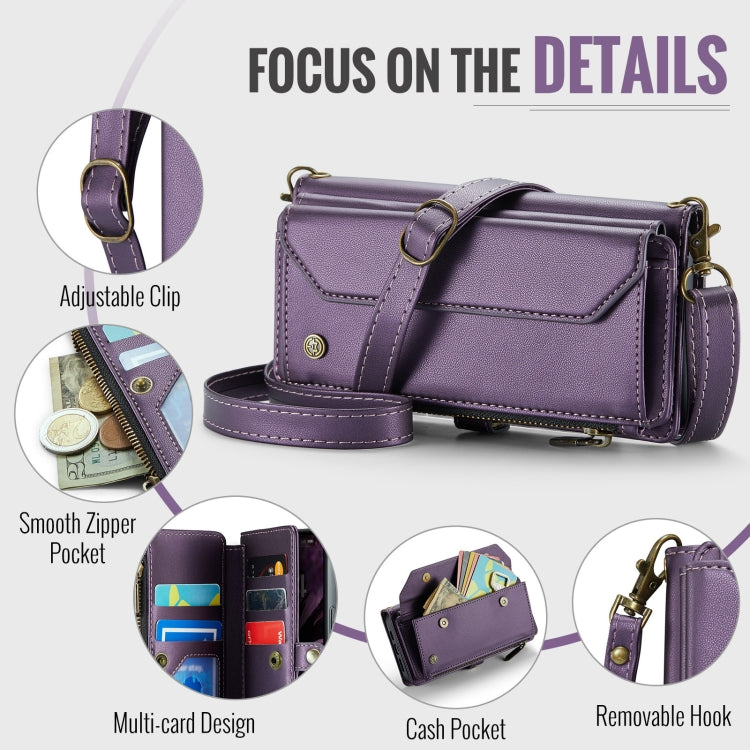 For iPhone 16 CaseMe C36 Card Slots Zipper Wallet RFID Anti-theft Leather Phone Case(Purple)