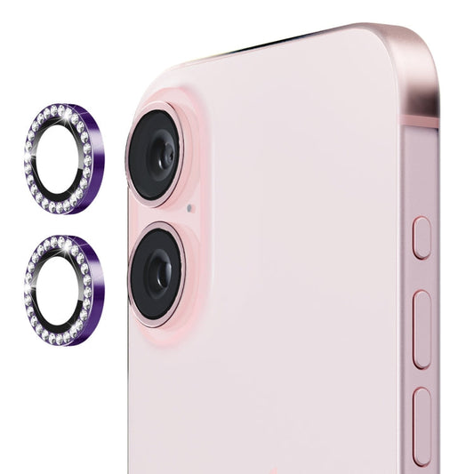 For iPhone 16 / 16 Plus ENKAY AR Anti-reflection Individual Diamond Ring Camera Lens Glass Full Film(Deep Purple)