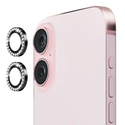 For iPhone 16 / 16 Plus ENKAY AR Anti-reflection Individual Diamond Ring Camera Lens Glass Full Film(Black)