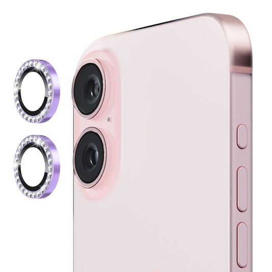 For iPhone 16 / 16 Plus ENKAY AR Anti-reflection Individual Diamond Ring Camera Lens Glass Full Film(Light Purple)