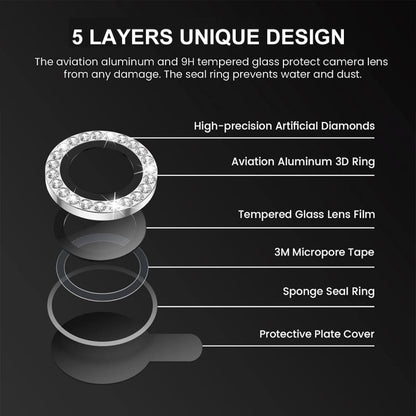 For iPhone 16 / 16 Plus ENKAY AR Anti-reflection Individual Diamond Ring Camera Lens Glass Full Film(Black)