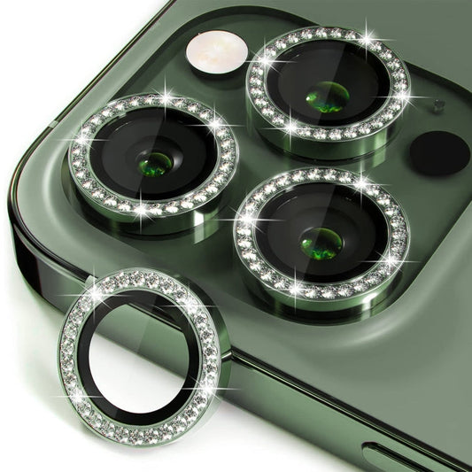 Pour iPhone 16 Pro / 16 Pro Max ENKAY AR Anti-reflet Verre de Protection d'Objectif de Caméra Bague Diamant Individuelle Film Complet (Vert Foncé)