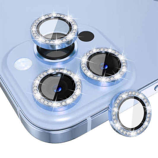 Pour iPhone 16 Pro / 16 Pro Max ENKAY AR Anti-reflet Verre de Protection d'Objectif de Caméra Bague Diamant Individuelle Film Complet (Bleu Sierra)