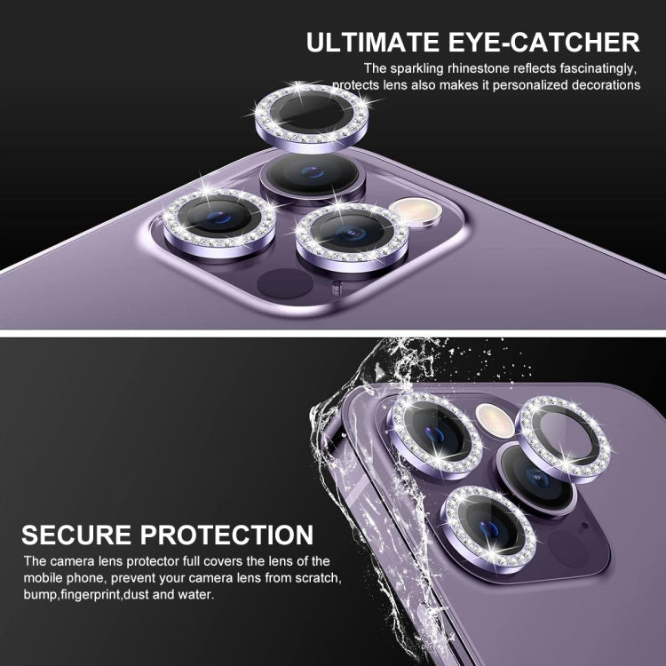 For iPhone 16 Pro / 16 Pro Max ENKAY AR Anti-reflection Individual Diamond Ring Camera Lens Glass Full Film(Light Purple)