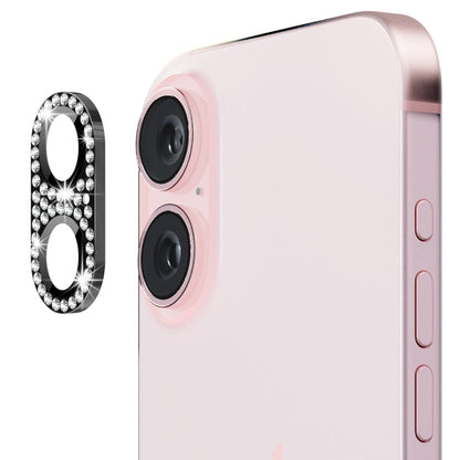 For iPhone 16 / 16 Plus ENKAY Hat-Prince Blink Diamond Camera Lens Aluminium Alloy Tempered Glass Film(Black)