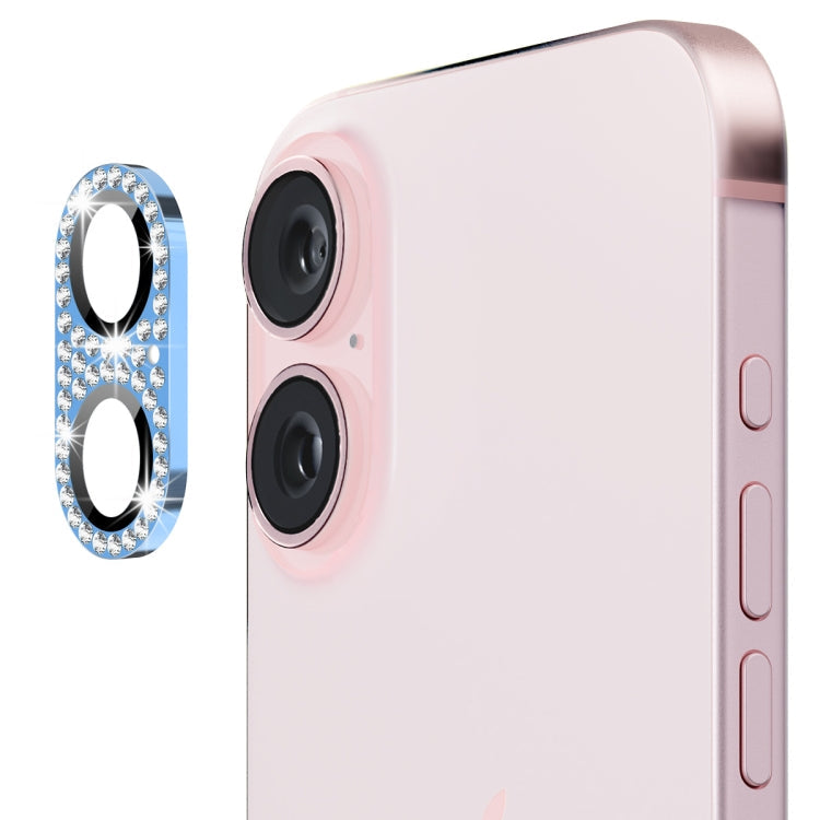 Pour iPhone 16 / 16 Plus ENKAY Hat-Prince Blink Diamond Caméra Objectif Alliage d'Aluminium Film en Verre Trempé (Bleu Sierra)