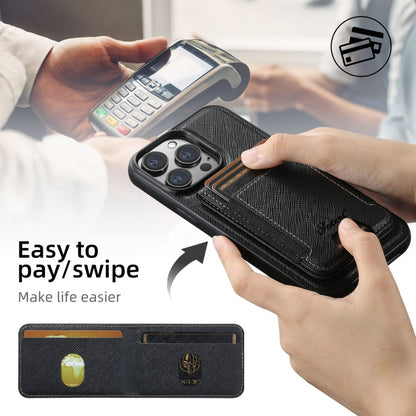For iPhone 16 Suteni H17 Cross Grain Leather MagSafe Detachable Wallet Phone Case(Black)