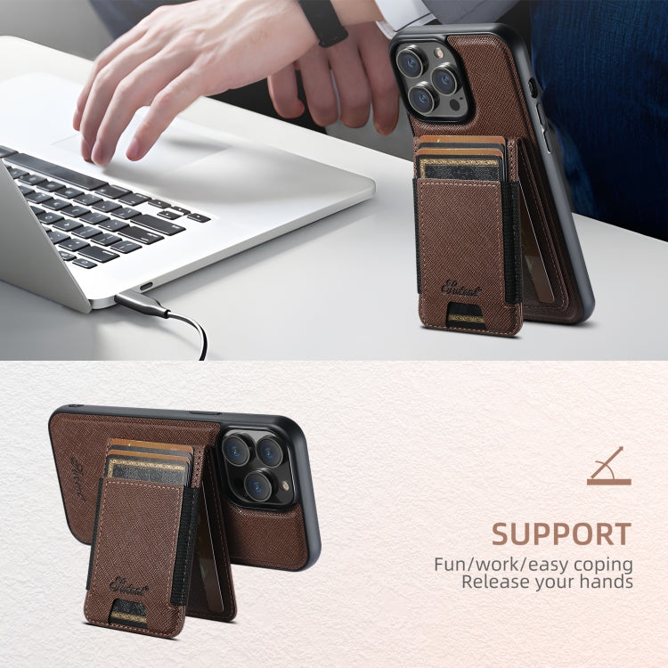 Pour iPhone 15 Pro Max Étui portefeuille détachable en cuir grain croisé Suteni H17 MagSafe (marron)