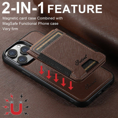 Pour iPhone 15 Pro Max Étui portefeuille détachable en cuir grain croisé Suteni H17 MagSafe (marron)