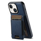 For iPhone 15 Suteni H17 Cross Grain Leather MagSafe Detachable Wallet Phone Case(Blue)