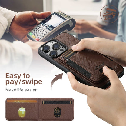 For iPhone 14 Plus Suteni H17 Cross Grain Leather MagSafe Detachable Wallet Phone Case(Brown)