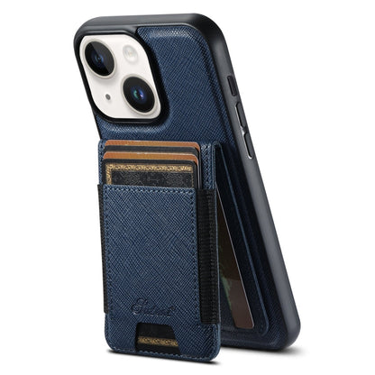 Pour iPhone 14 Plus Étui Suteni H17 en cuir grainé avec portefeuille amovible MagSafe (Bleu)