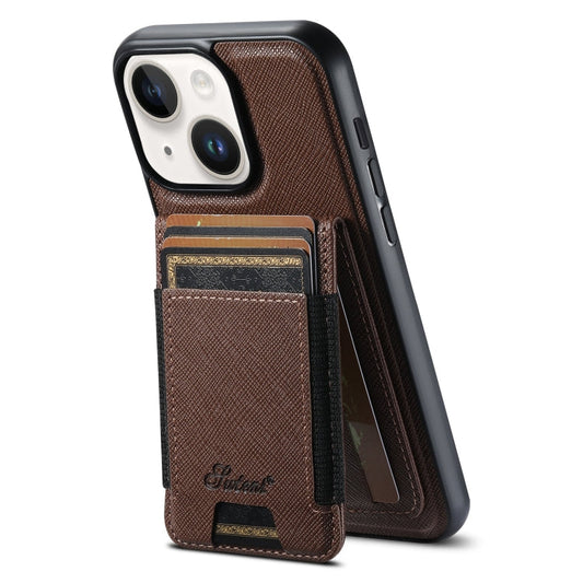 Pour iPhone 13 Suteni H17 Étui portefeuille détachable en cuir grain croisé MagSafe (Marron)