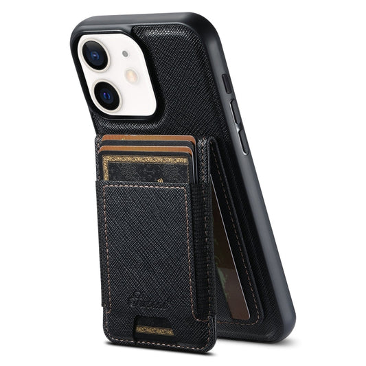 Pour iPhone 12 Étui Suteni H17 en cuir grainé avec portefeuille MagSafe détachable (noir)