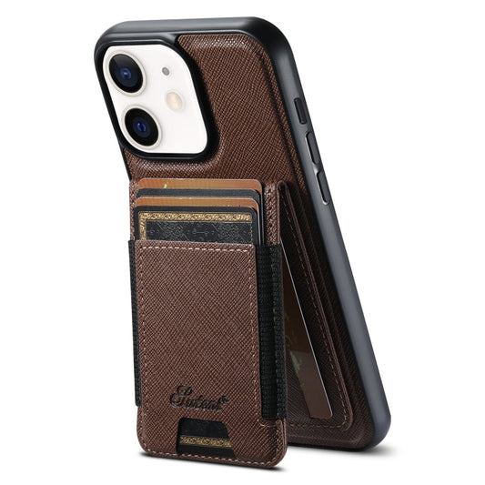 Pour iPhone 12 Étui Suteni H17 en cuir grainé avec portefeuille MagSafe détachable (marron)
