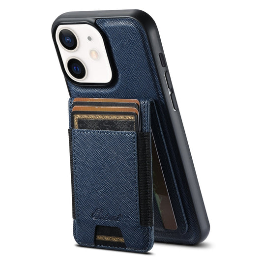 Pour iPhone 12 Étui portefeuille détachable Suteni H17 en cuir grainé MagSafe (bleu)