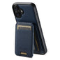 For iPhone 16 Plus Suteni H18 Cross Grain MagSafe Wallet Leather Phone Case(Blue)