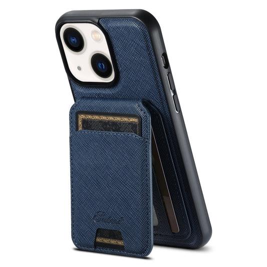 Pour iPhone 14 Plus Étui portefeuille en cuir Suteni H18 à grain croisé avec MagSafe (bleu)