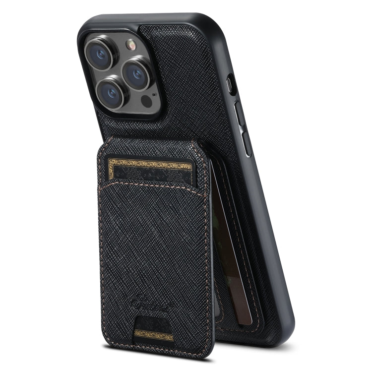 Pour iPhone 13 Pro Étui portefeuille en cuir Suteni H18 à grain croisé avec MagSafe (Noir)