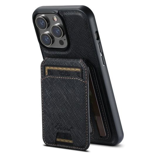 Pour iPhone 13 Pro Étui portefeuille en cuir Suteni H18 à grain croisé avec MagSafe (Noir)