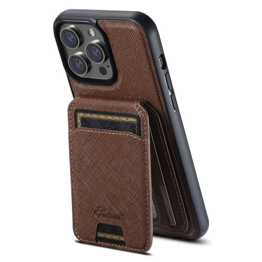 Pour iPhone 13 Pro Étui Suteni H18 en cuir grain croisé avec MagSafe (Marron)