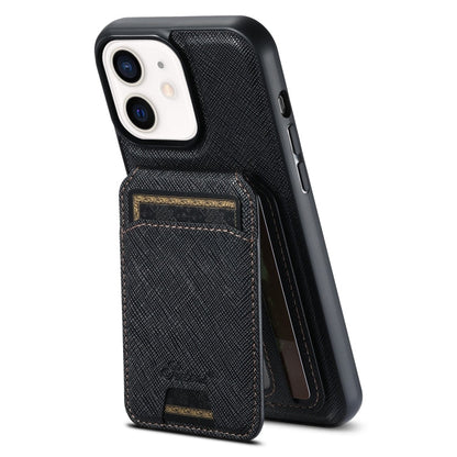 Pour étui de téléphone en cuir avec portefeuille MagSafe Suteni H18 à grain croisé pour iPhone 12 (noir)