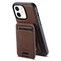 For iPhone 12 Suteni H18 Cross Grain MagSafe Wallet Leather Phone Case(Brown)