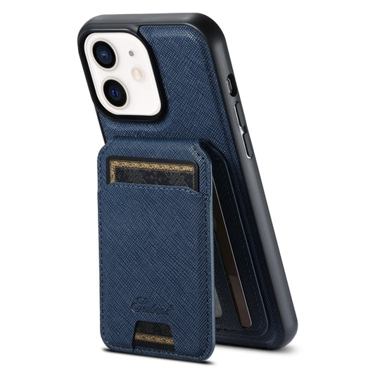 Pour iPhone 12 Étui portefeuille en cuir Suteni H18 à grain croisé avec MagSafe (Bleu)