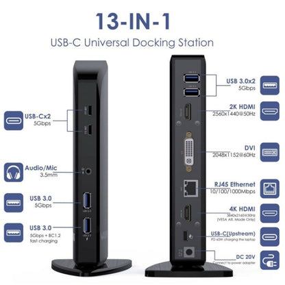 WAVLINK UG39PD1 13 in 1 Type-C Triple Monitors 4K HD Docking Station, Plug:US Plug