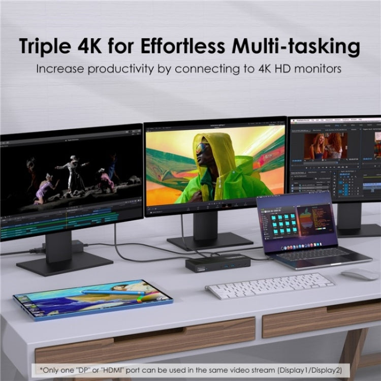 WAVLINK UG69PD25 Pro 100W PD Charging Triple 4K Display Laptop Docking Station, Plug:US Plug