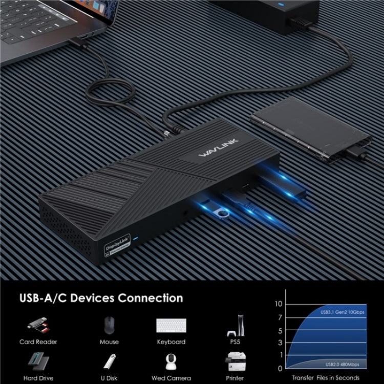 WAVLINK UG69PD25 Pro 100W PD Charging Triple 4K Display Laptop Docking Station, Plug:US Plug
