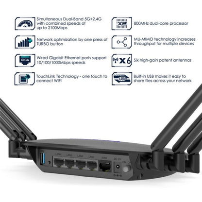WAVLINK WN531A6 Dual Band Wireless Repeater AC2100 Gigabit Ethernet Port WiFi Router, Plug:UK Plug
