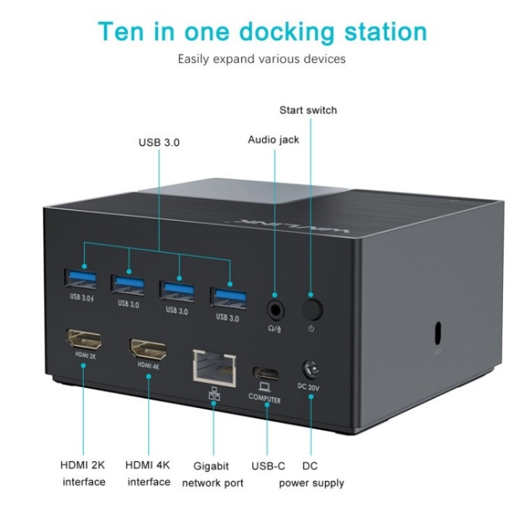 WAVLINK UG76PD2 3.5mm Audio, Gigabit Network Port Dual HD Universal Docking Station(US Plug)