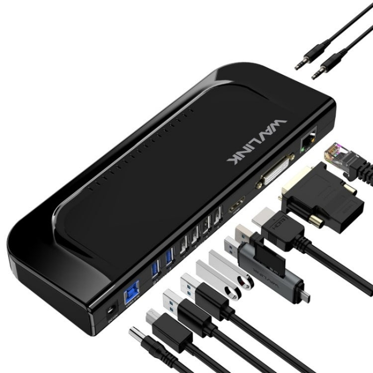 WAVLINK UG49DK4 Universal Laptop Docking Station Dual Monitor Supports DVI / HDMI / VGA(EU Plug)