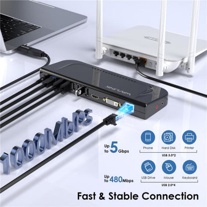 WAVLINK UG49DK4 Universal Laptop Docking Station Dual Monitor Supports DVI / HDMI / VGA(AU Plug)