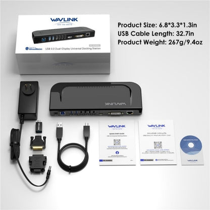 Station d'accueil universelle pour ordinateur portable WAVLINK UG49DK4 Double écran prenant en charge DVI / HDMI / VGA (prise US)