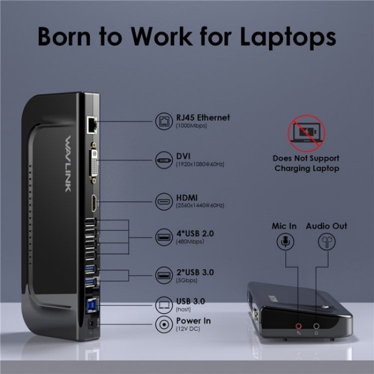 WAVLINK UG49DK4 Universal Laptop Docking Station Dual Monitor Supports DVI / HDMI / VGA(UK Plug)