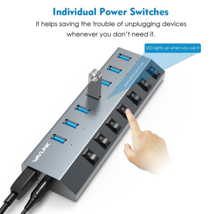 WAVLINK UH3076 5Gbps 7-port USB 3.0 Hub with Independent Switch and LED Indicator(AU Plug)