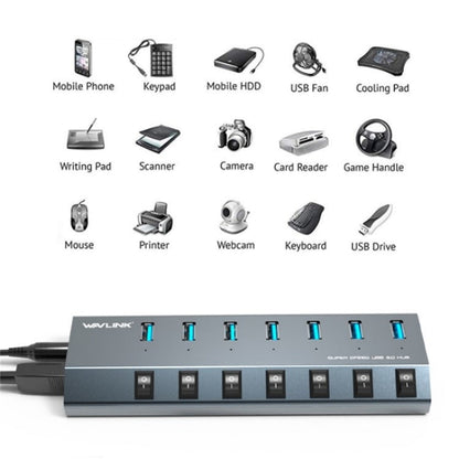 WAVLINK UH3076 5Gbps 7-port USB 3.0 Hub with Independent Switch and LED Indicator(AU Plug)